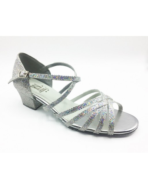 Klasické páskové taneční boty Bella stříbrné holografické