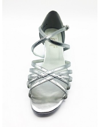 Klasické páskové taneční boty Bella stříbrné lesklé