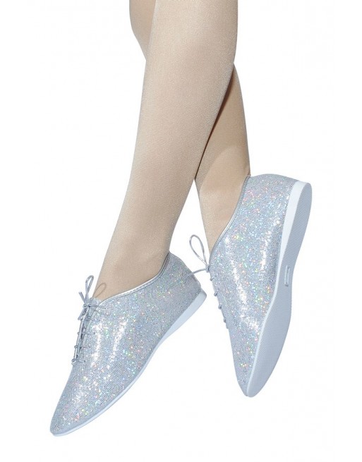 Taneční boty na jazz holografické stříbrné s mikro-podrážkou